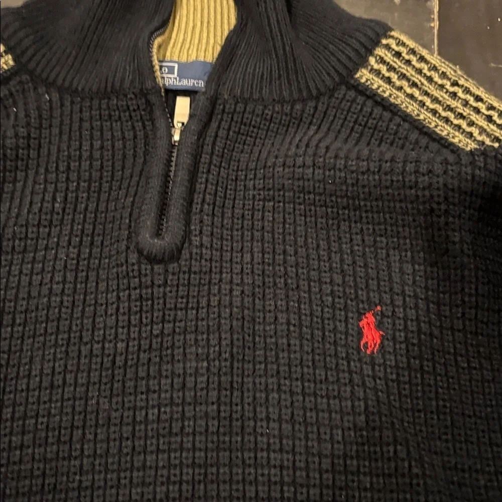 Vintage Polo Ralph Lauren Black Wool Blend 1/4 Zip Mock Neck Sweater Sz XL